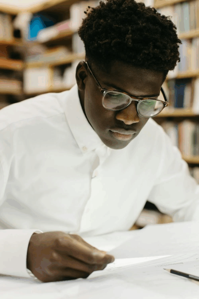  A student holds documents for review.