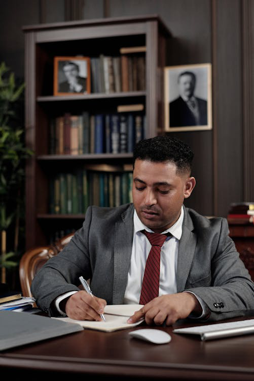 a lawyer in a red tie.