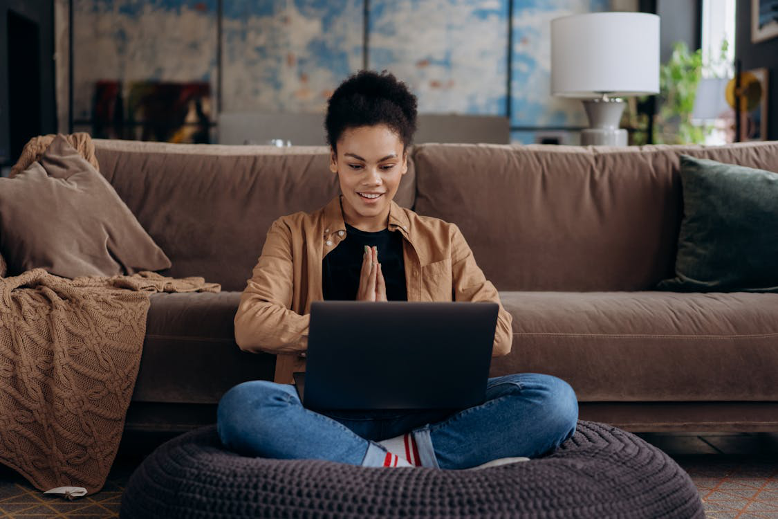 a woman working on her computer.